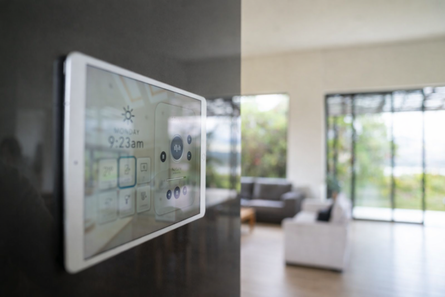 Smart home automation wall panel controlling blinds Melbourne — We Inspire Blinds